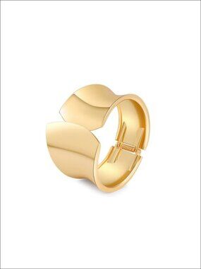 14K Gold Plated Wide Bangle Bracelet Geometric Hinged Cuff